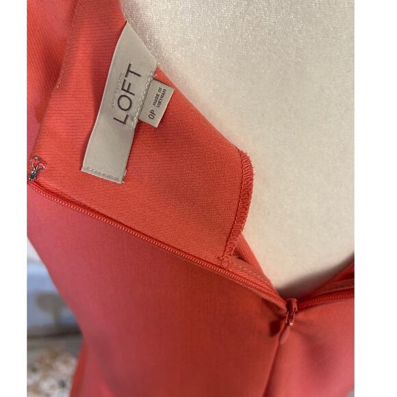Loft Women's Size 0 Petite Women's Coral Pink Laser Cut Hem Sheath Dress #0426 - Picture 7 of 10